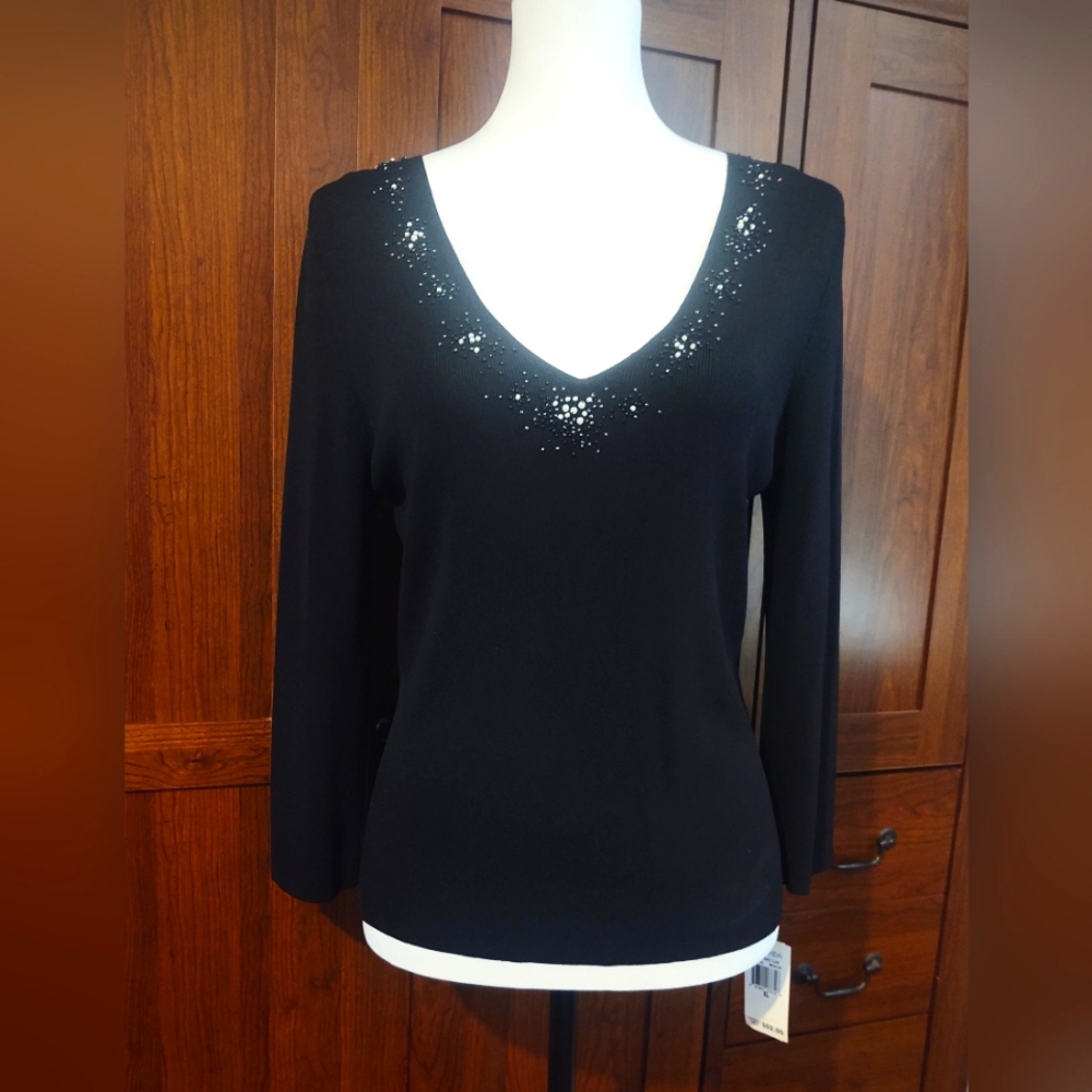 NWT Baranda Holiday Lux Sweater Beaded Sz XL (Runs Smaller)
